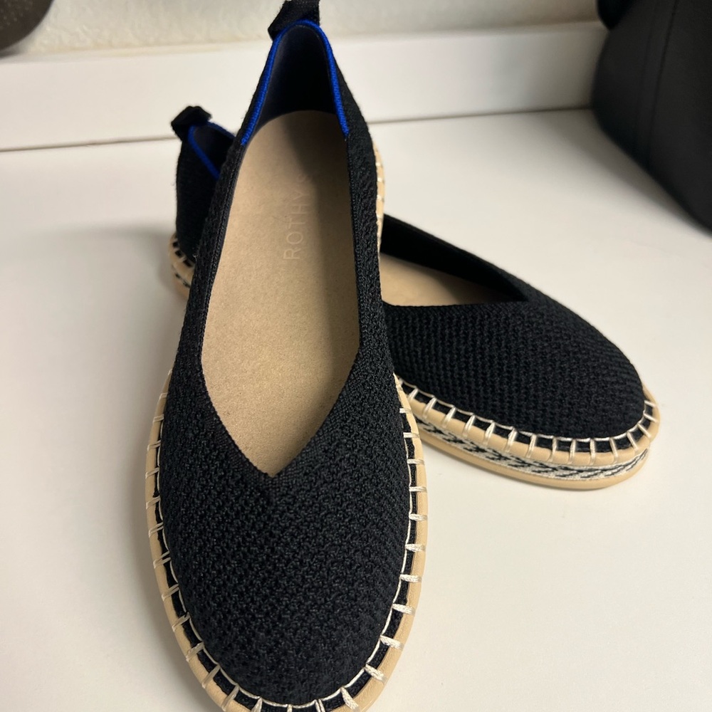 Rothy's Black and Blue Espadrille Flats with Jute Sole